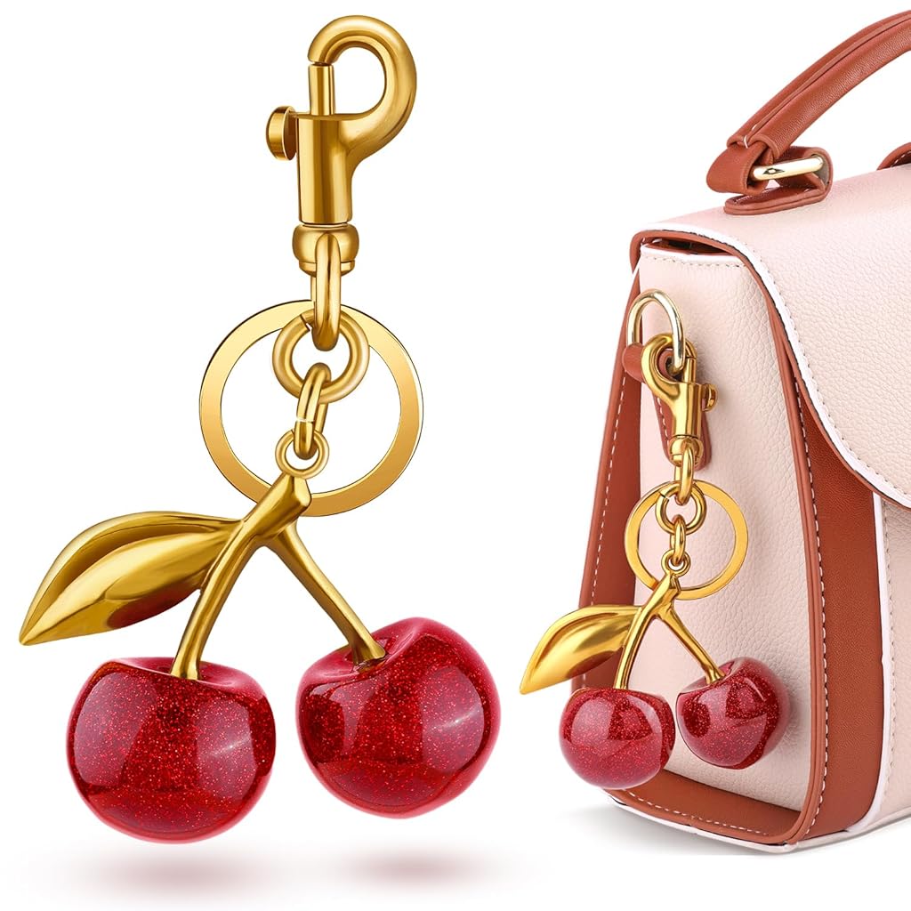 PALAY® Red Cherry Charm Keyring Bag Charm Sweetly Stylish Golden Metal Keyring Handbag Tote Bag Charm Glittering Cherry Pendent Keyring Charm with Gift Box PALAY® Red Cherry Charm Keyring Bag Charm Sweetly Stylish Golden Metal Keyring Handbag Tote Bag Charm Glittering Cherry Pendent Keyring Charm with Gift Box